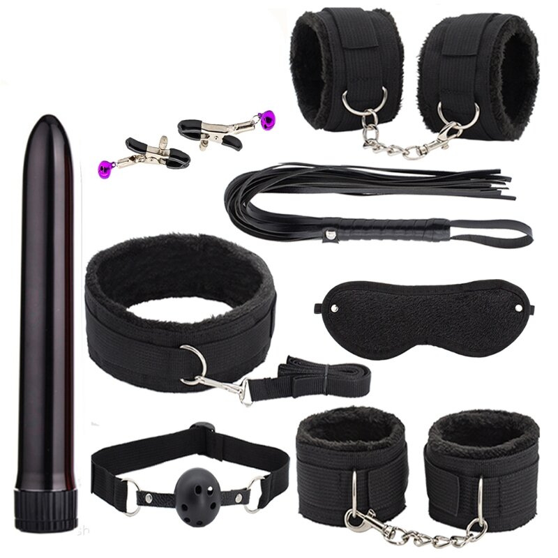 8 pçs/set Jogos de Sexo Erótico Acessórios Kits Iniciantes Restrições BDSM Bondage Sexo Seguro Brinquedos Definir Vibrador para Casais