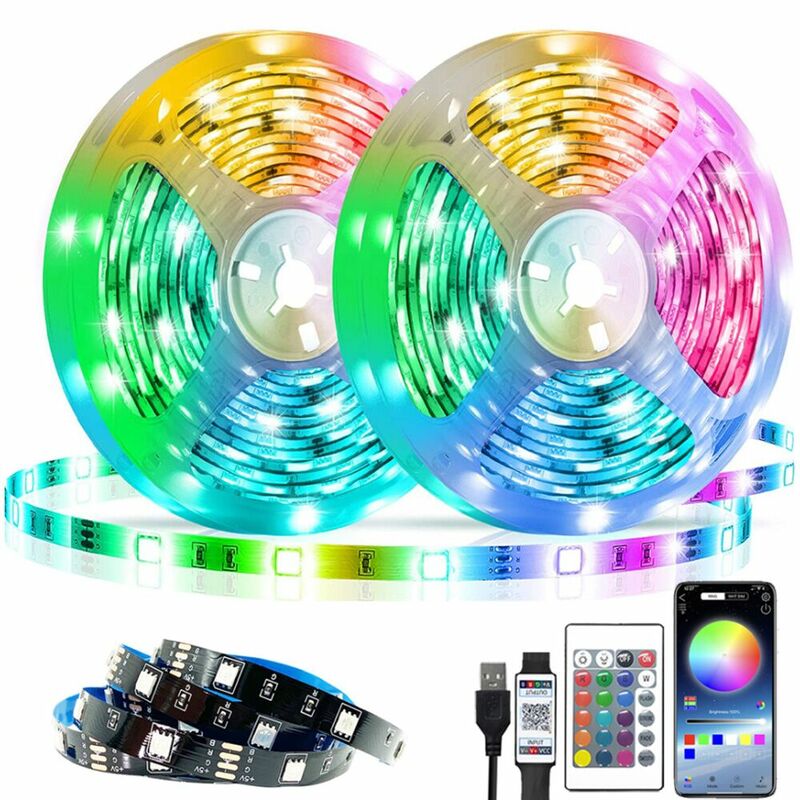Tira de Luces LED RGB con Control por Bluetooth, lámpara Flexible de diodo con USB 5050, 2835, 5V, para Festival, Tira de Luces para dormitorio, PC, TV y Escritorio