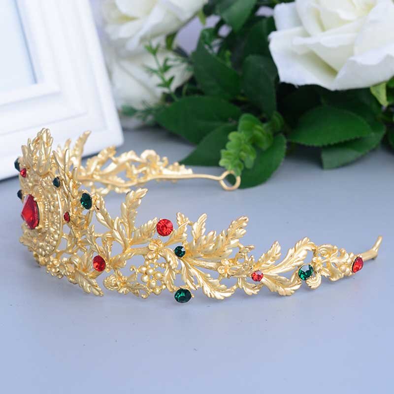 Baroque Crown Gold สีโลหะ Rhinestone Tiaras Headbands สำหรับ Royal เจ้าหญิงประกวด Diadema ผู้หญิง Hairbands เครื่องประดับผม