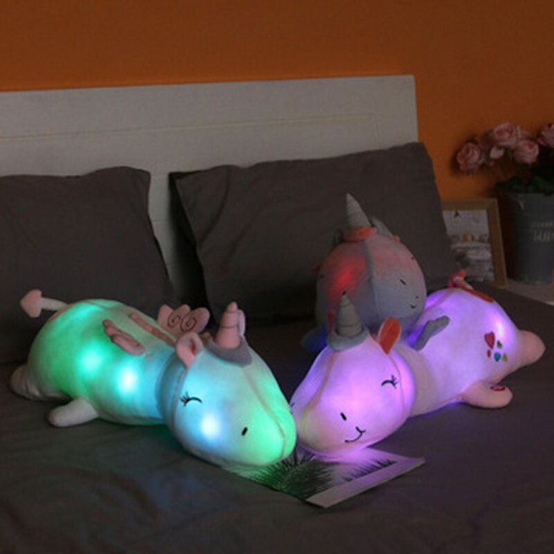 60CM 귀여운 LED 빛 유니콘 베개 유니콘 플러시 장난감 사랑스러운 빛나는 동물 인형 인형