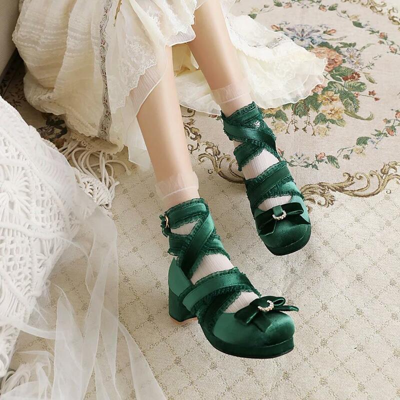 Lolita – chaussures à talons hauts pour femmes, Mary Jane, chaussures simples à nœud mignon pour étudiantes japonaises