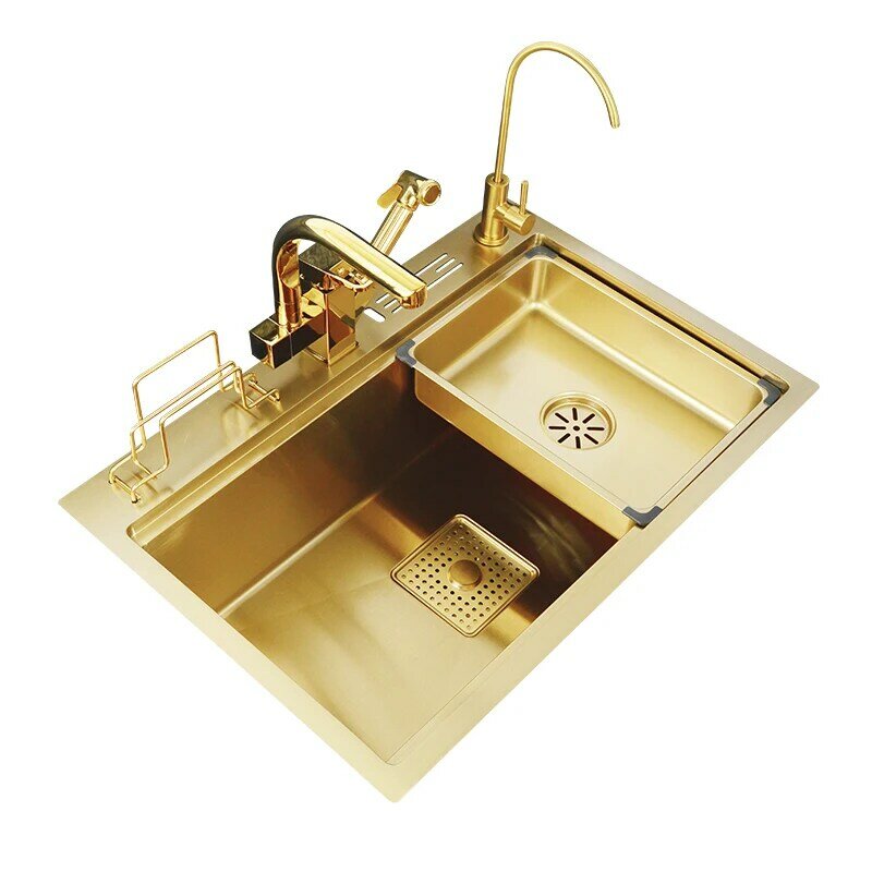 304 ouro único pia da bacia pia da cozinha única bacia multifuncional caixa embutida com suporte de faca 78*46cm