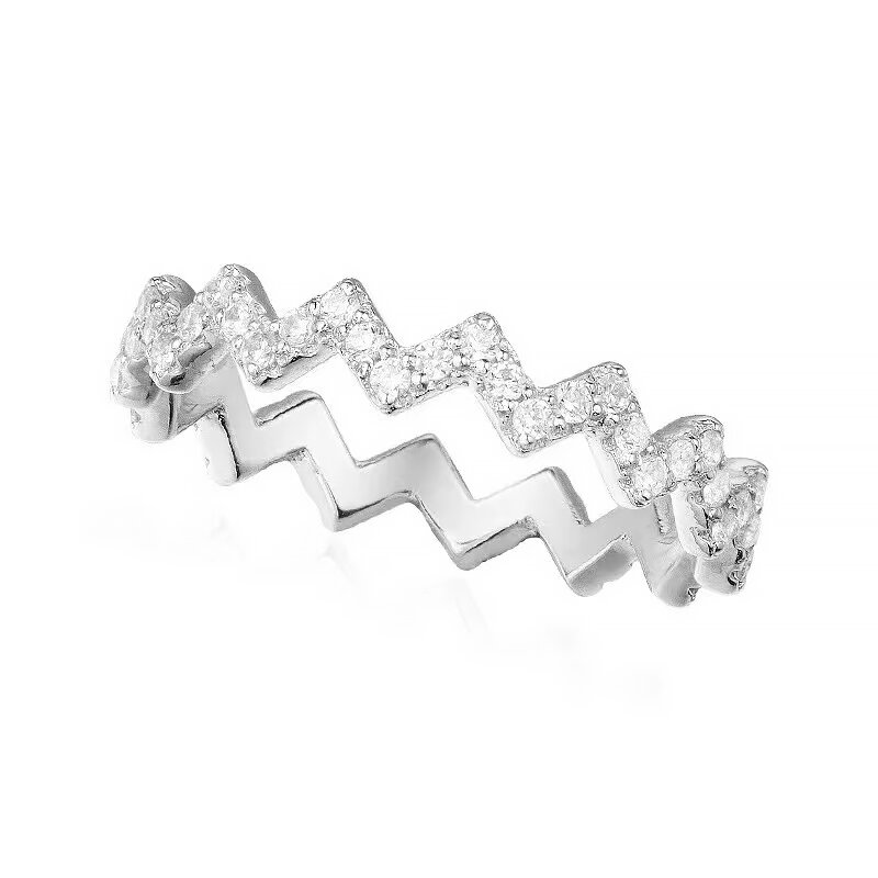 Anello a forma di onda curva micro argento puro 925 intarsiato con zircone, temperamento squisito e alla moda, personalità e fascia alta