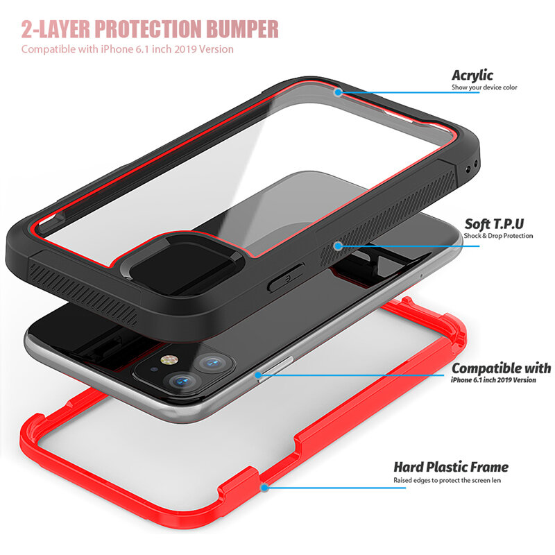 Shockproof Armor Telefoon Case Voor Iphone 13 12 Transparant Hybrid Tpu Cover Voor Iphone Xr Xs 11 Pro Max 8 7 6 Plus Se Clear Case