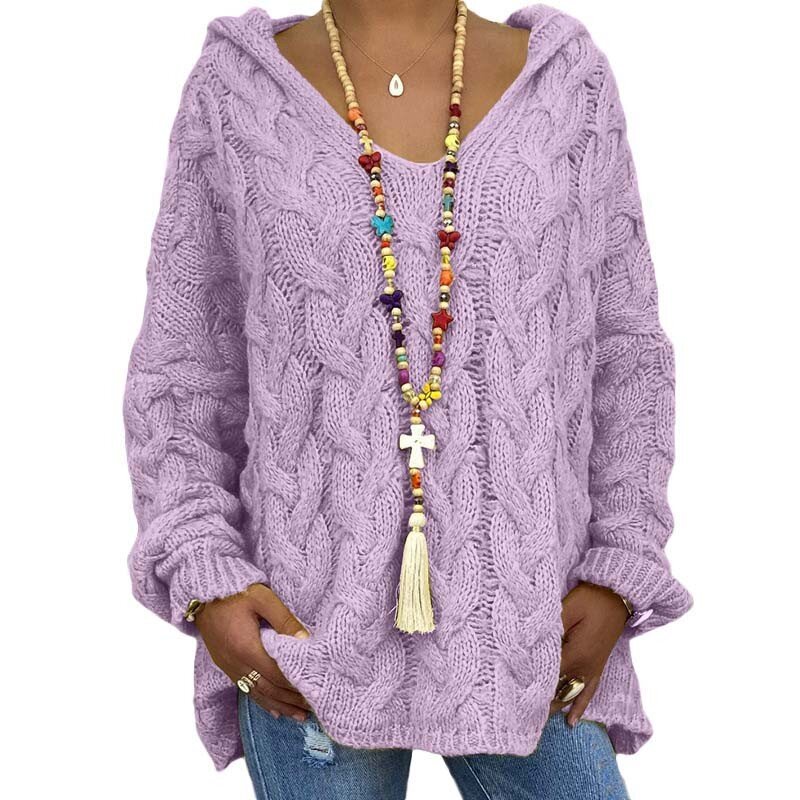 Женский пуловер с капюшоном и длинным рукавом, зимний однотонный Свободный вязаный свитер размера плюс, винтажный джемпер с перекрещивающи...