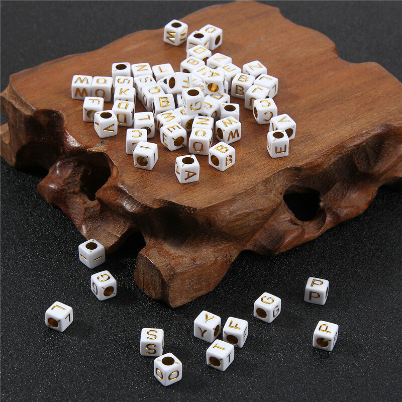 خرز أكريليك مربع لصنع المجوهرات ، 100 قطعة ، أحرف مختلطة ، عقد وسوار ، DIY
