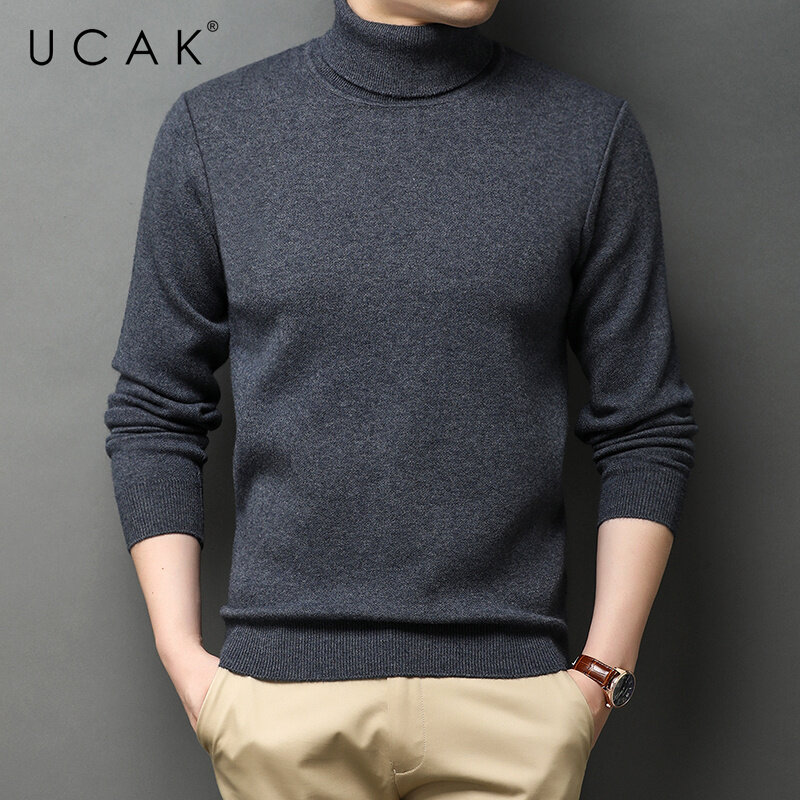 UCAK Brand Casual Sweater Clothing New Arrival Turtleneck Solid Color Streetwear Sweater Pull Homme Autumn Winter Pullover U1327
