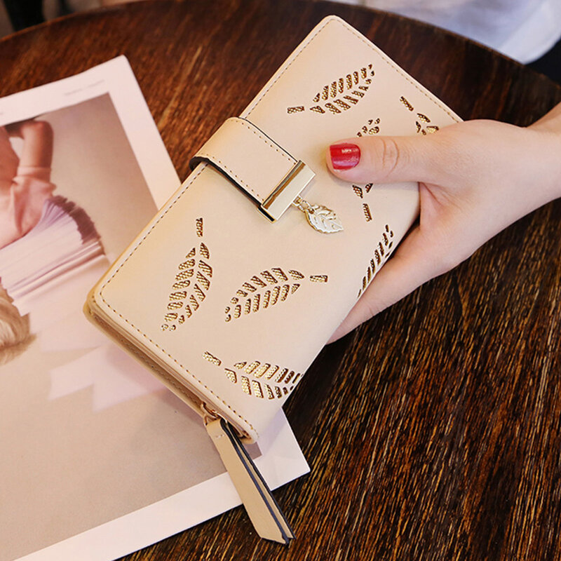 Женский кошелек из искусственной кожи, дамские длинные бумажники с золотыми листьями, сумочка для мелочей, кредитница, клатч