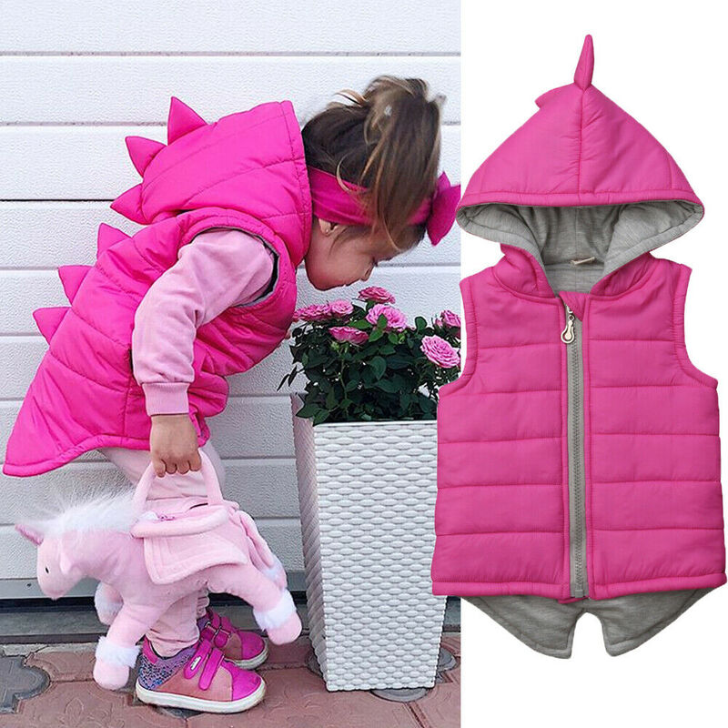 2020 Brand New Infant Kids Baby Girl Boy Dinosaur Vest Down Hooded Zipper Jacket Waistcoat Coat Winter Thick Warm Outwear 0-5T