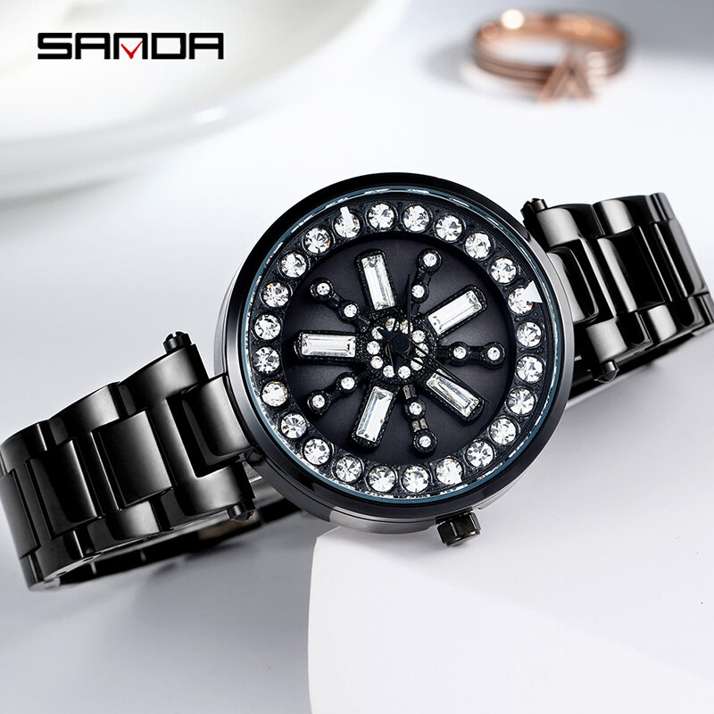 Sandan relógio de pulso feminino de aço inoxidável, novo luxuoso de marca de luxo à prova d'água de quartzo para mulheres, 2019
