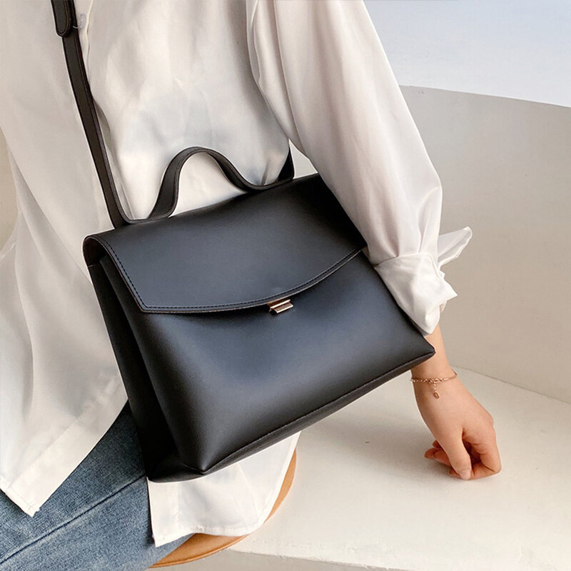 女性のためのヴィンテージ合成皮革ハンドバッグ,無地のショルダーストラップ,シンプルなデザイン