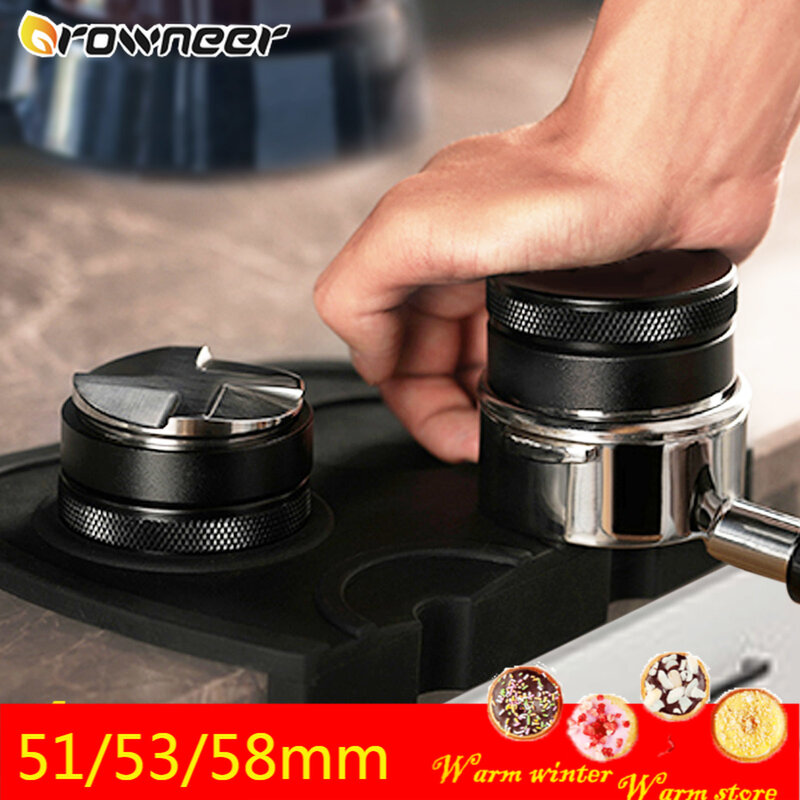 Prensa de café em aço inoxidável com três inclinações angulares 51/53/58mm martelo de café expresso máquina de café escova de cerdas de nylon