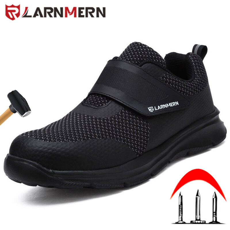 LARNMERN-zapatos de seguridad con punta de acero para hombre, botas de seguridad ligeras a prueba de golpes, con gancho y bucle