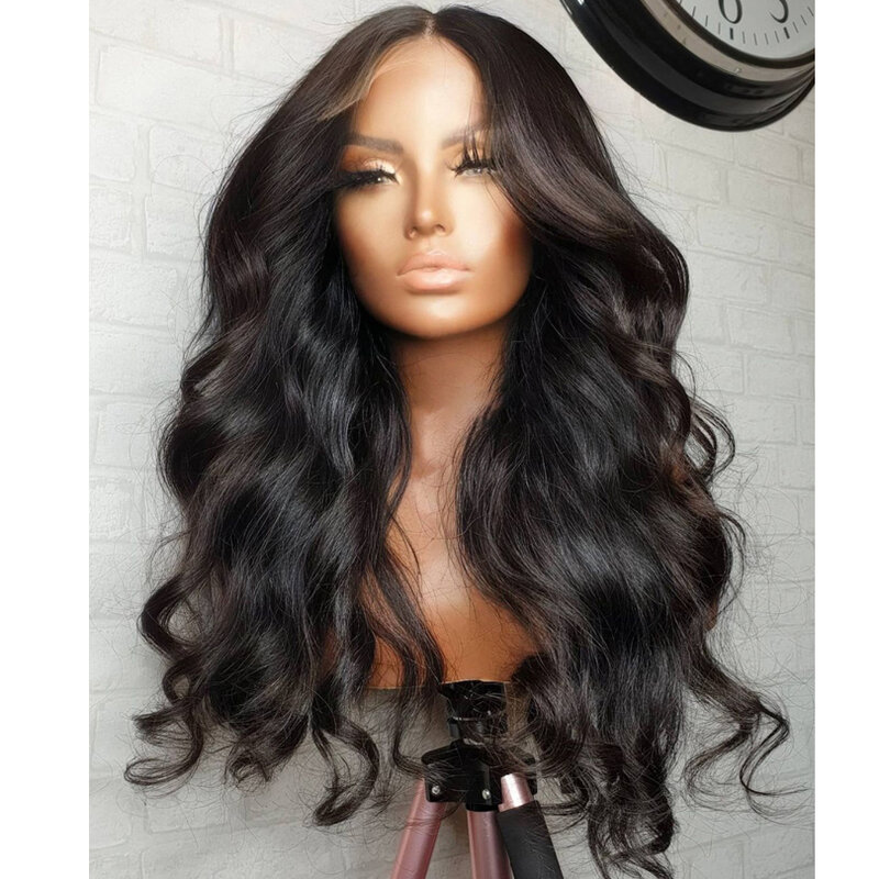 Peluca de cabello sintético para mujeres negras, postizo largo de 26 pulgadas con malla frontal, resistente al calor, 180% de densidad
