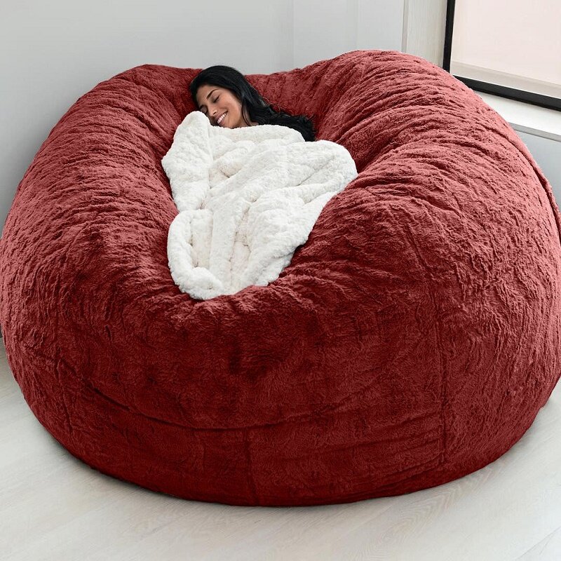 6 Feet Bean Bag Chair with Furry Fur Cover  Big Size Sofa and Giant Lounger Furniture Dropshipping