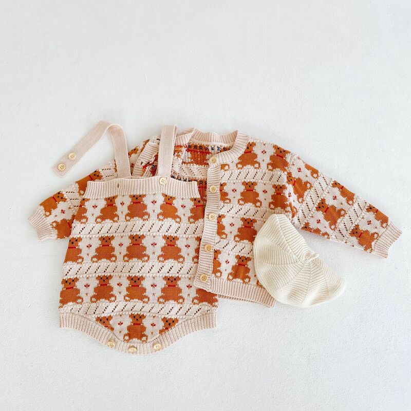 Yg-赤ちゃんと子供用のコットンカーディガン,クマのパターンのジャカードベビー服,0〜2歳,ユニセックス