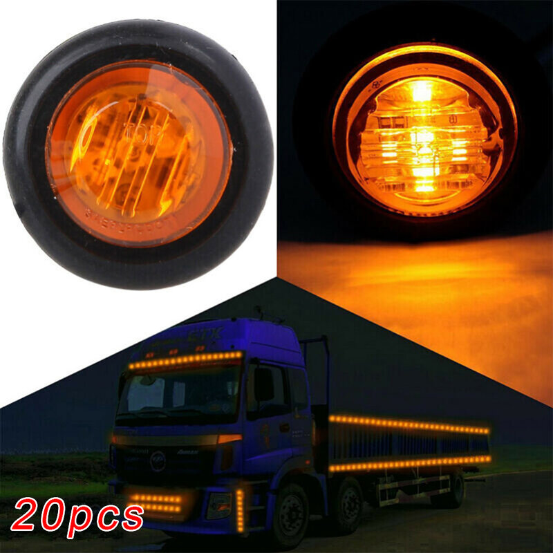 20 PCS Round Amber LED Light Front Rear Side Marker Indicators Light for Truck Bus Trailer Caravan Boat Motocycle 12V