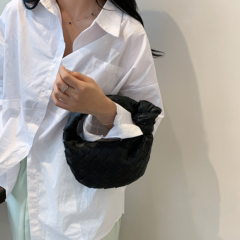 Simples pequeno tecer bolsa feminina cor pura designer bolsas 2021 nova tendência chique saco de luxo de couro macio superior-lidar com sacos sac