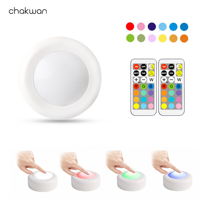 Wireless Remote Control Bedroom Night Light RGB Dimmable Puck Lamps Battery 13 Colors Stair Kitchen Lights Led Cabinet Lamp