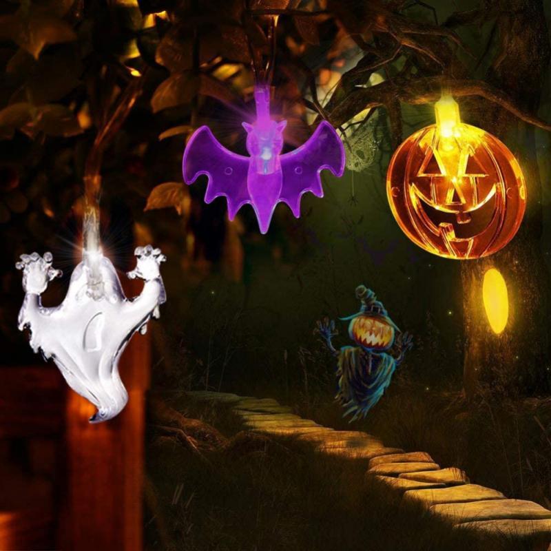 Guirlandes lumineuses à LED pour Halloween, lanterne citrouille, squelette fantôme, télécommande à main, batterie, lumières décoratives