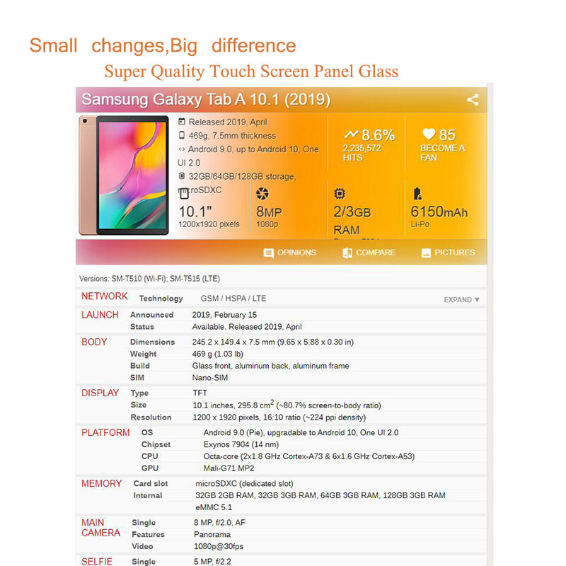 Per Samsung Galaxy Tab A 10.1 2019 T510 T515 Touch Screen Digitizer Panel Sensor Tablet vetro LCD esterno anteriore con colla OCA