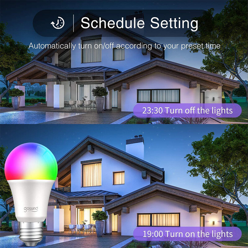 Bombilla LED inteligente E27, lámpara RGB de 10W con WiFi, funciona con la función de temporizador regulable de Google Assistant Home, color blanco