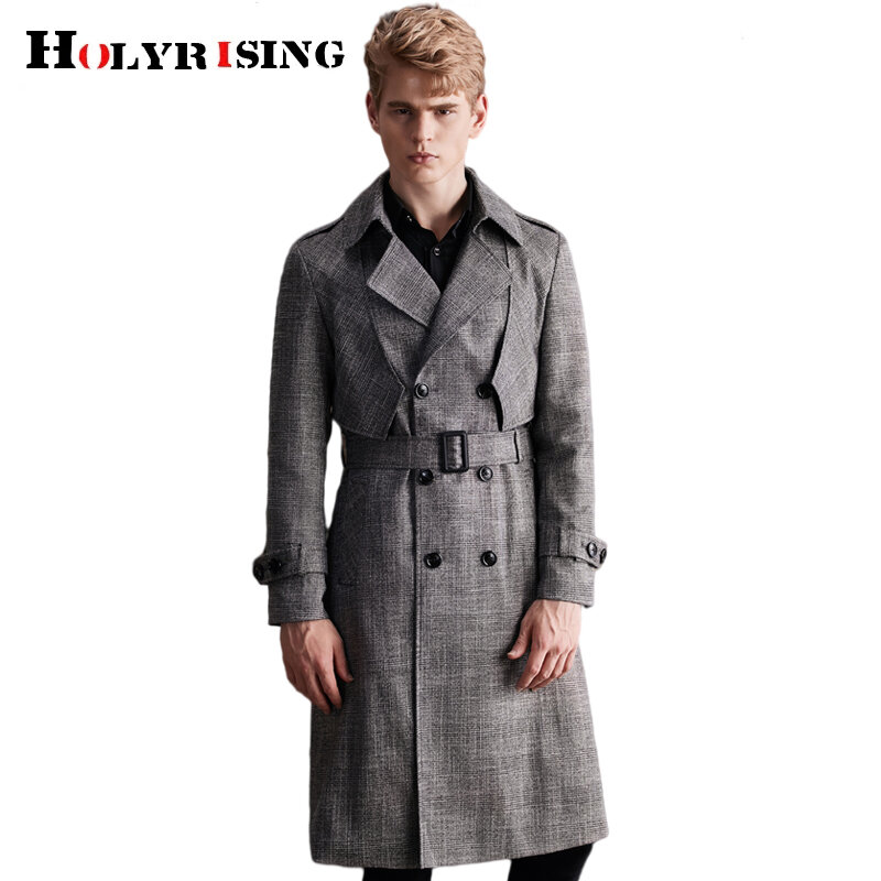 Trench coat masculino 6xl estilo xadrez blusão jaqueta de negócios para o outono inverno casual esportivo corta-vento com cinto 19702