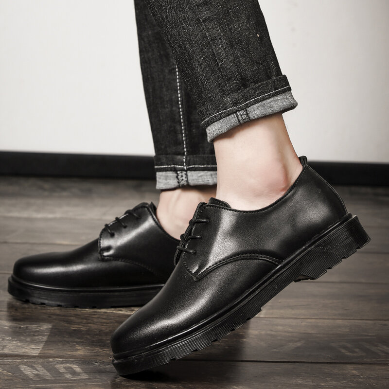 Sapatos masculinos de couro preto e branco, estilo oxford, casual, para escritório, negócios, primavera, outono