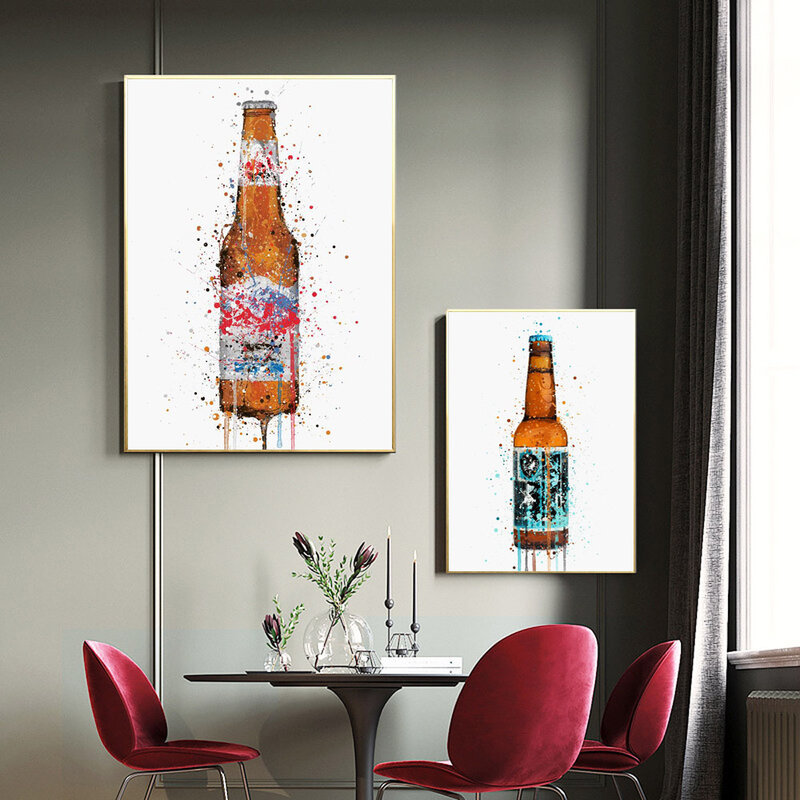 Pintura en lienzo de Arte de Moda Nórdica, cartel abstracto de color de botella de cerveza, bar, sala de estar, pasillo, decoración del hogar, mural