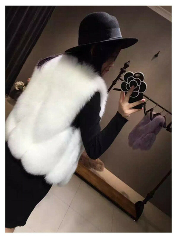 Chaleco de piel Gilet para mujer, abrigo de piel de zorro de imitación, chaqueta de invierno cálida, piel falsa, chaleco de talla grande sin mangas, 2020