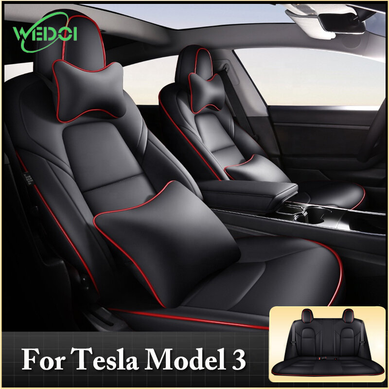 WEDOI รถยนต์สำหรับ Tesla รุ่น3รถหนังที่นั่งรถที่กำหนดเองอุปกรณ์เสริมด้านหน้าฝาครอบที่นั่งด้านหล...