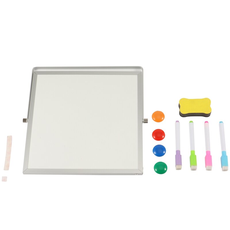 Magnetic Desktop Whiteboard 25X25cm with Stand, Marker Eraser-Double-Sided Whiteboard Easel, for Children and Students