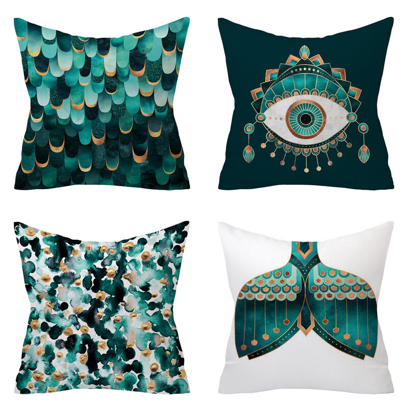 Abstract geometry pillow case agate emerald peach skin pillow case
