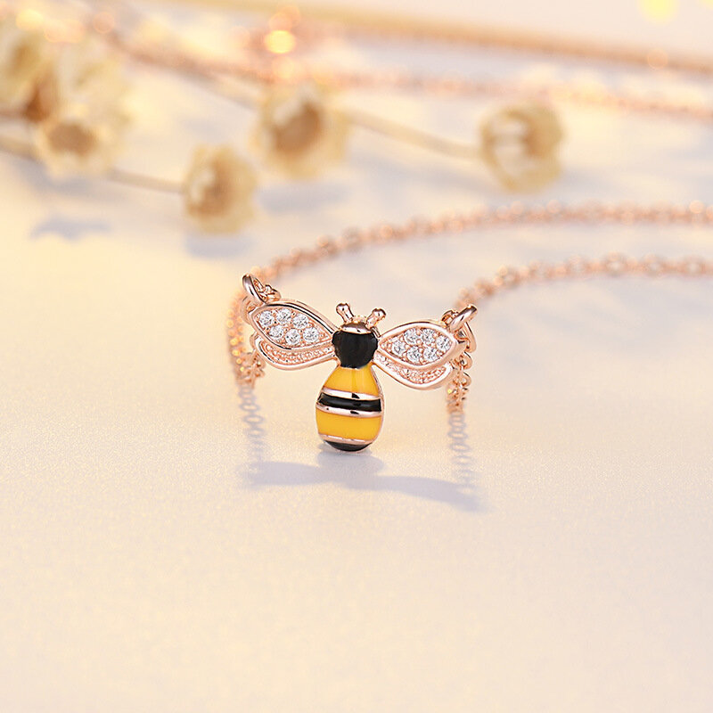 FENGLl Romantis Liontin Kalung untuk Wanita Lebah Warna Emas Jaringan Liontin Menawan Link Rantai Fashion Perhiasan