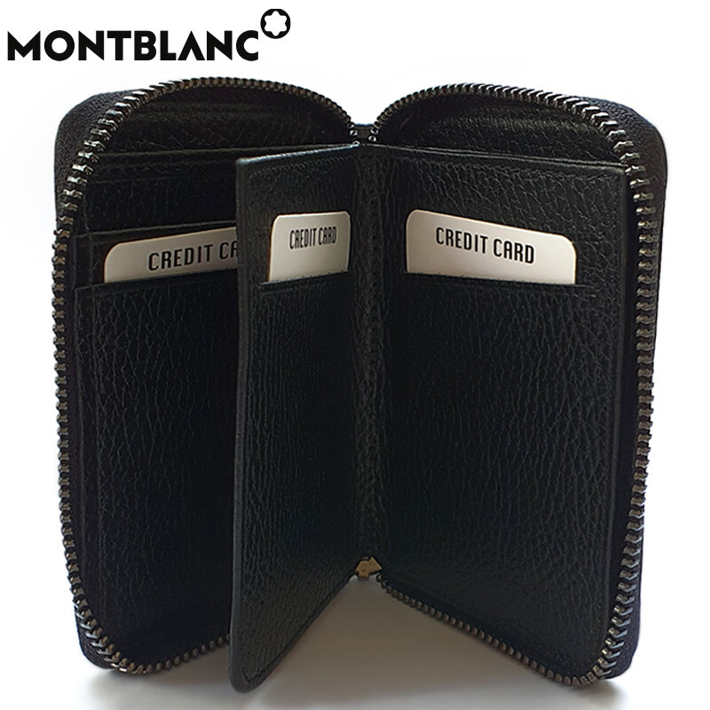 Billetera de cuero genuino de lujo de alta calidad, cartera con tarjetero, monedero de bolsillo con cremallera para Mont Blanc