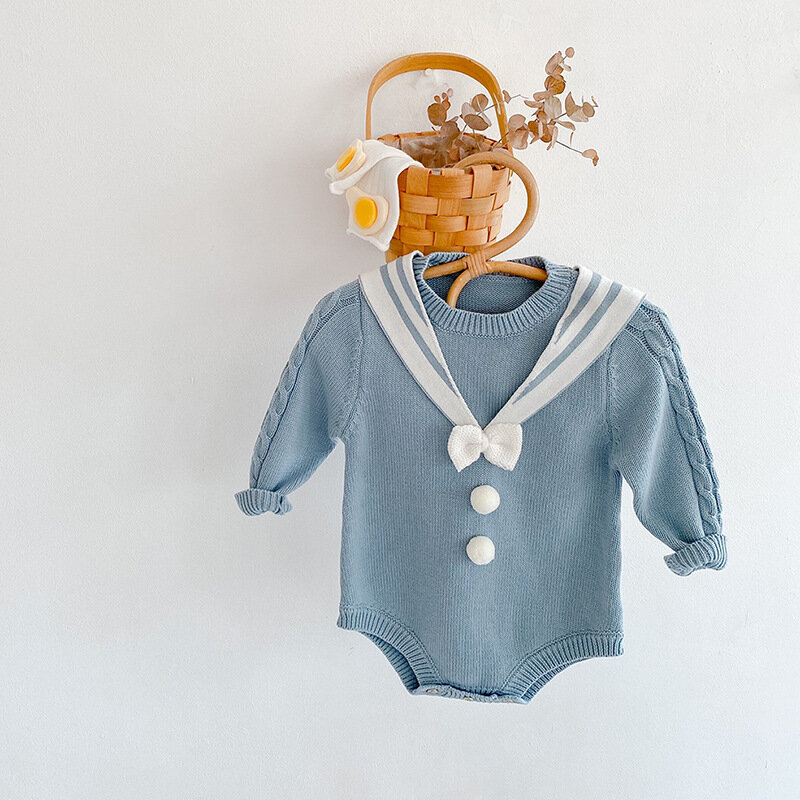 Yg Mädchen 0-2 Jahre Alt Baby Navy Kragen Bogen Wolle einteiliges Kleidung Baby Tasche Furz Ha kleidung Dreieck Klettern Kleidung