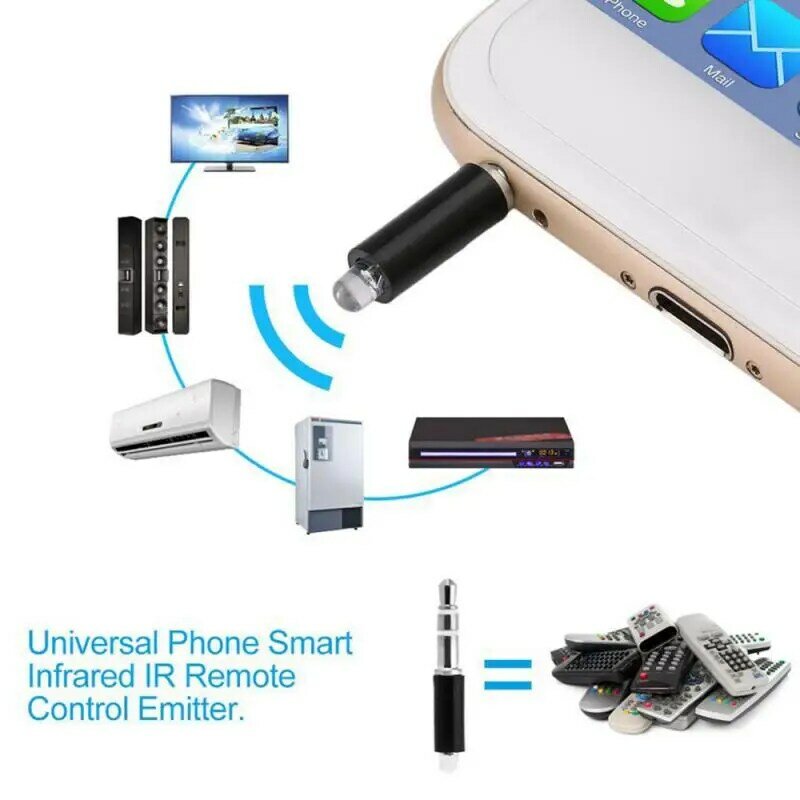 Transmissor infravermelho universal de 3.5mm, transmissor sem fio com controle remoto para celular, porta ir para smartphone, tv e ar condicionado