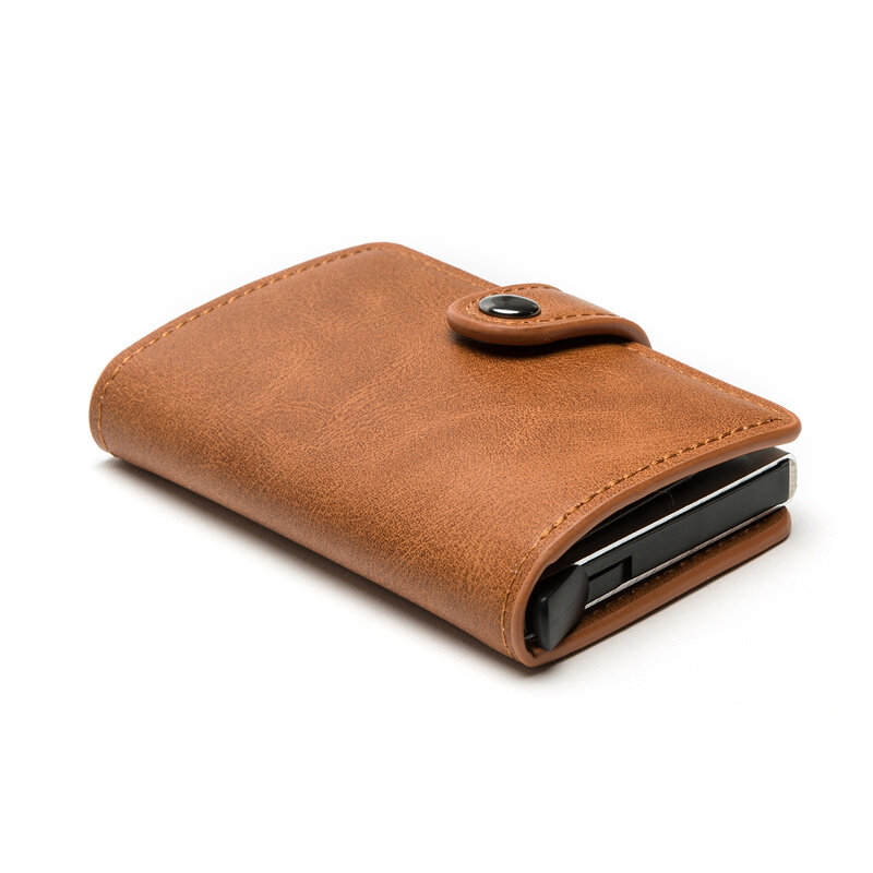 Dostosowane nazwa aluminium Box Case portfel etui na karty kredytowe RFID blokowanie portfele biznes mężczyźni skórzane etui na karty Holder torebka