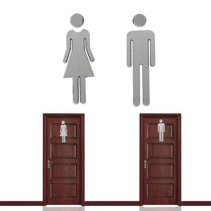 2Pcs ABS Plastic Removable Man Woman Washroom Toilet WC Sign Stickers Adhesive Bathroom Hotel Office DIY Home Door Sign
