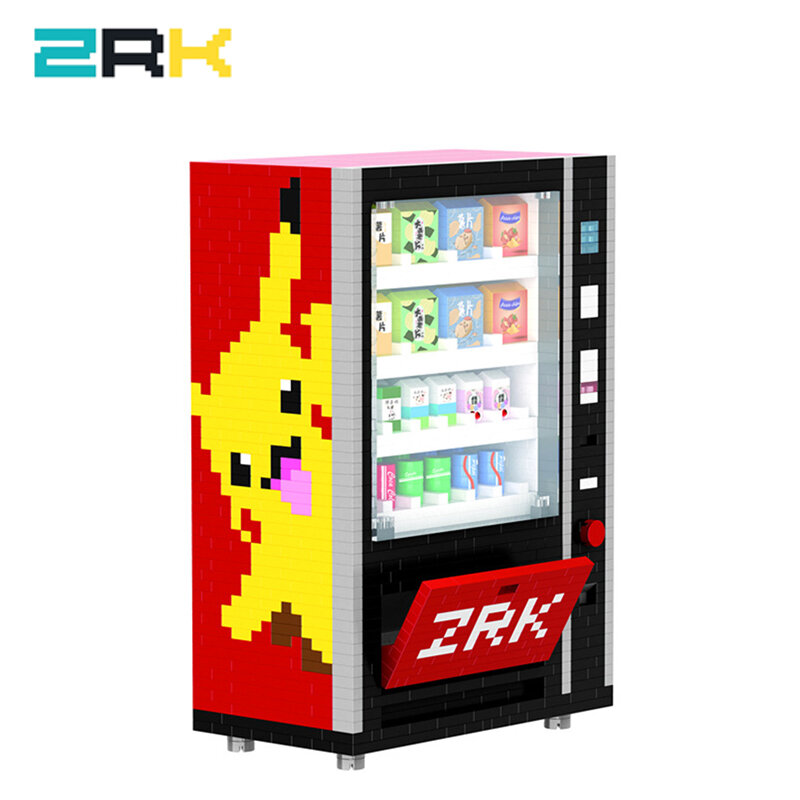 ZRK new coming Mini Vending Machine Building Blocks Bricks City Accessories Drink Food Case Kits Set DIY Toys for Kids