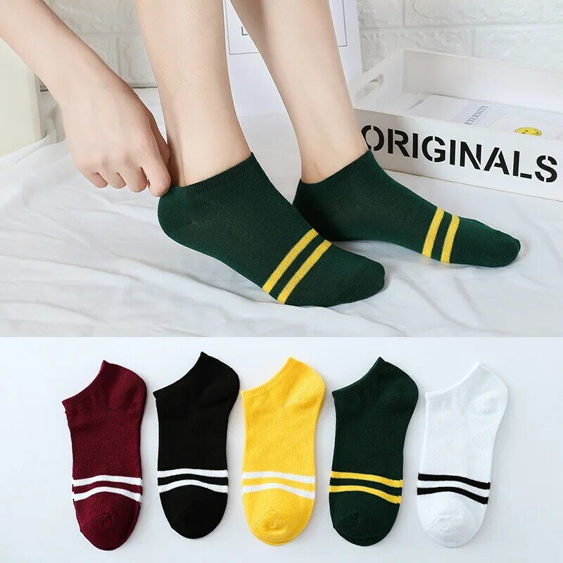 1 пара женской летней носки в Корейском стиле ярких цветов в полоску, женские водонепроницаемые мокасины; Хлопковые носки с закрытым носком ...