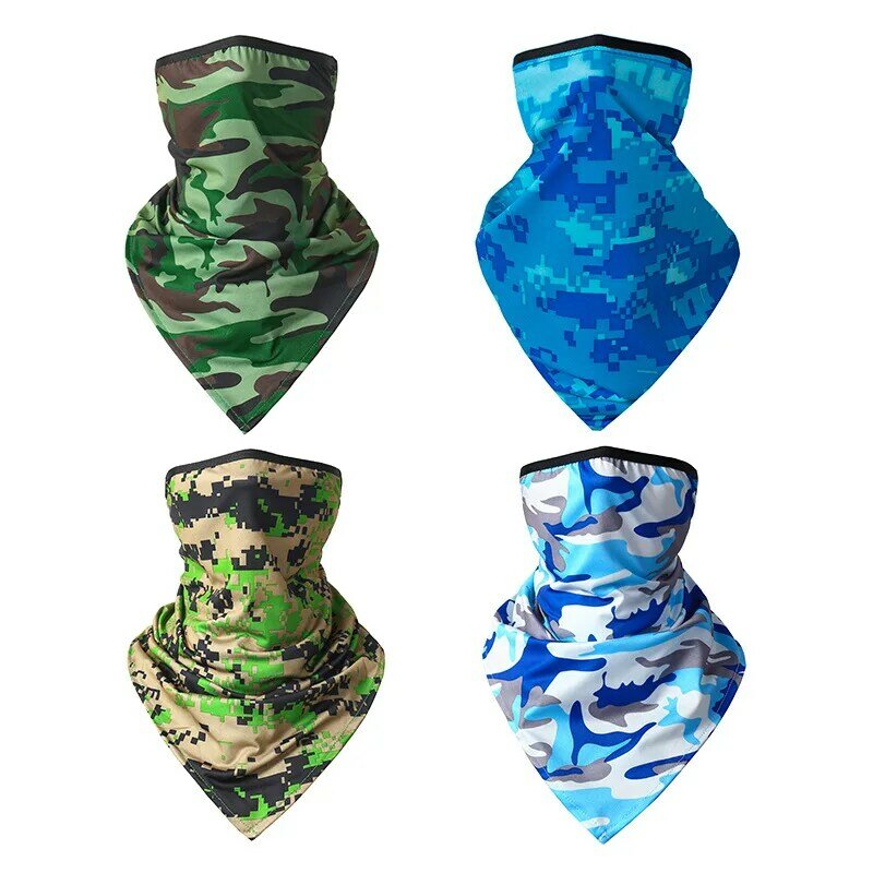 Summer Ice Silk Sun Protection Hanging Ear Scarf Bicycle Outdoor Sports Printing Triangle Towel Dustproof Face Protection Men