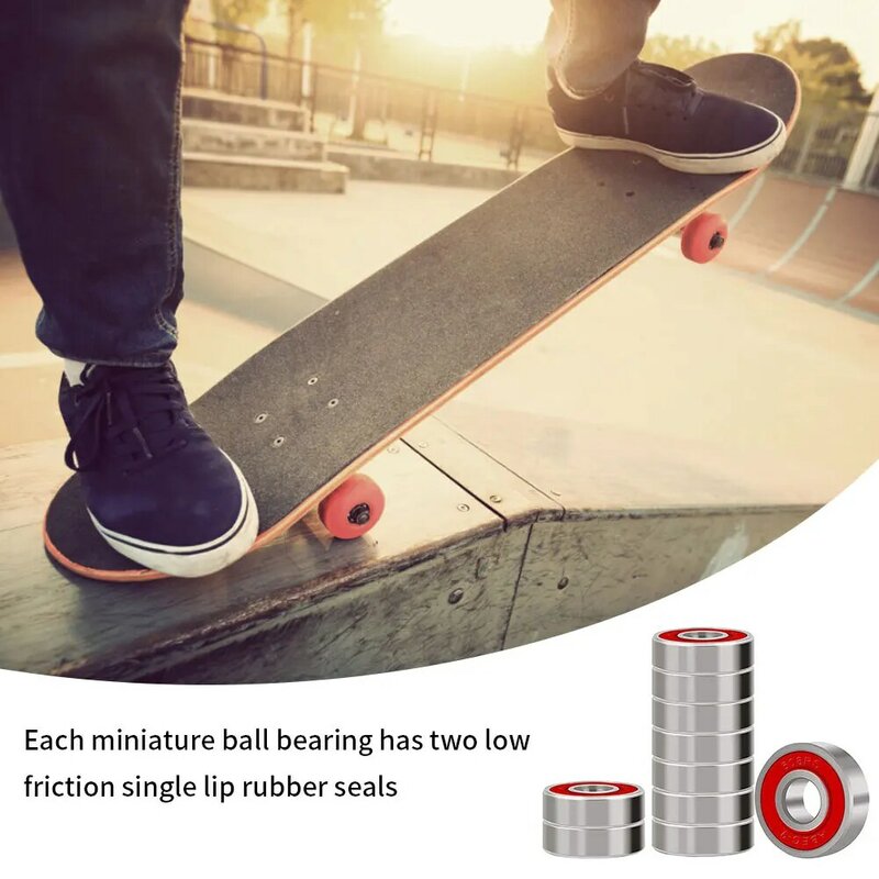 10PCS/Set Miniature Ball Bearings Double Rubber Sealed Deep Groove 608 RS Bearing ABEC-9 Bearings For Skateboards Scooters