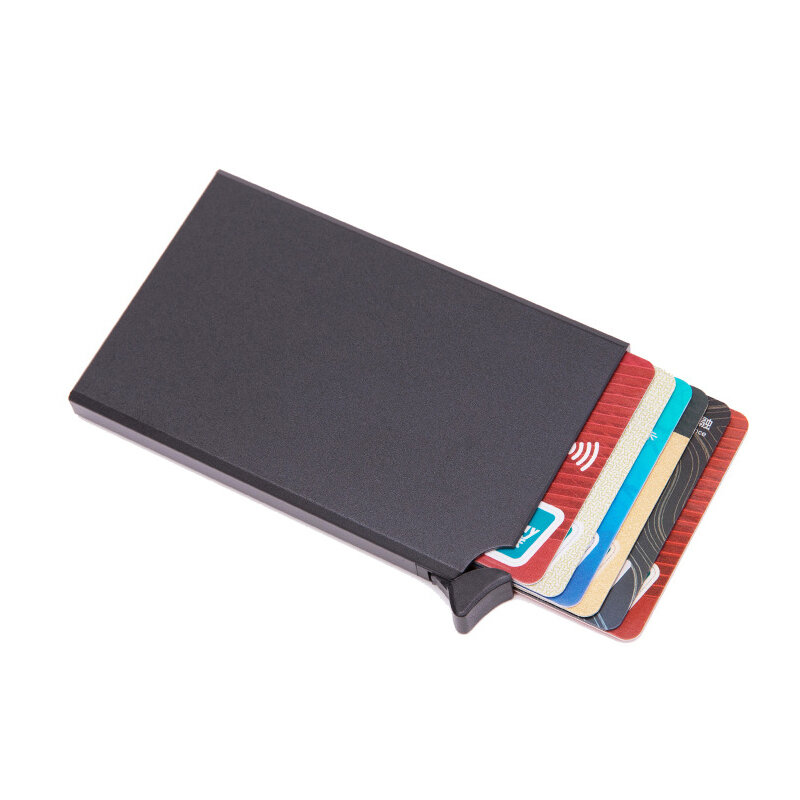 BISI GORO-tarjetero antirrobo RFID para hombre y mujer, estuche delgado para tarjetas de identificación, billetera de Metal automática para tarjetas bancarias, Mini monedero