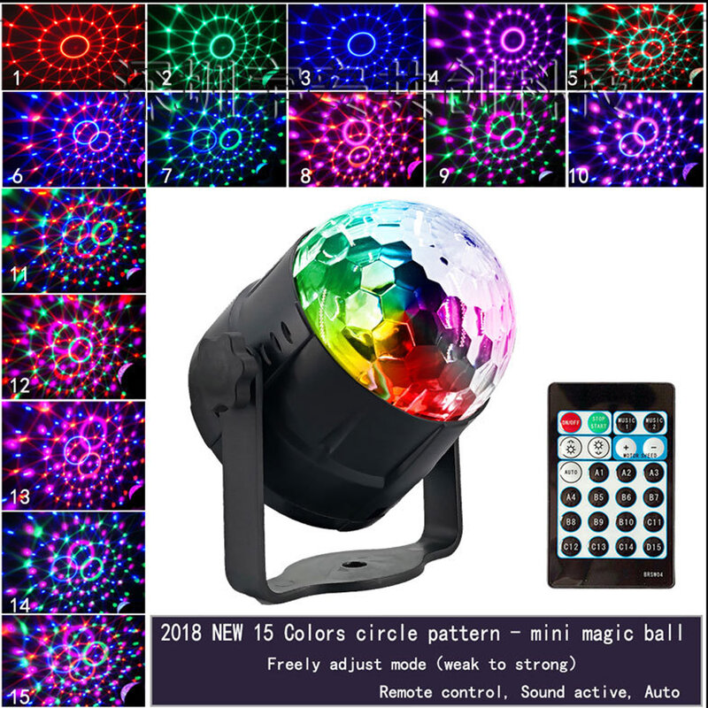 15 cores led luz do palco bola de discoteca pequena bola mágica luz bola de cristal de discoteca luzes da noite colorido luz laser