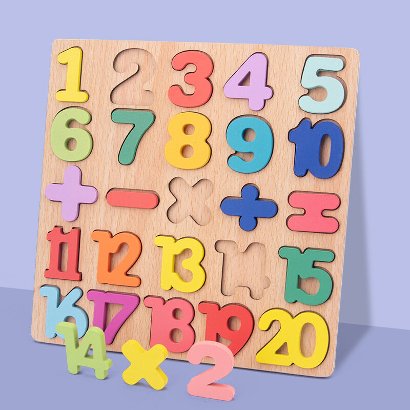 Tablero de madera con letras y números para niños, tablero cognitivo con letras del alfabeto inglés, juguetes educativos para educación temprana