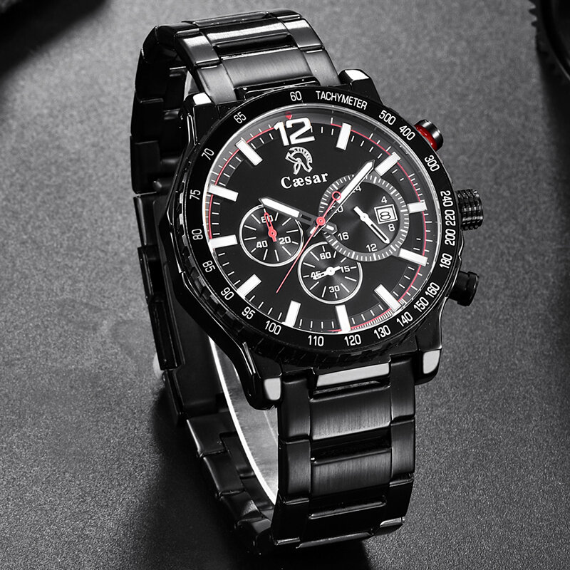 Caesar-Reloj de pulsera deportivo para hombre, cronógrafo de cuarzo, resistente al agua, marca de lujo, color negro y azul