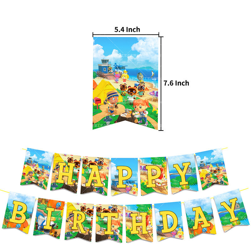 Balões para festa e decoração de crianças, 48 espaços animais cruzando animais anime cruzando o bolo com faixa de feliz aniversário, chá de bebê