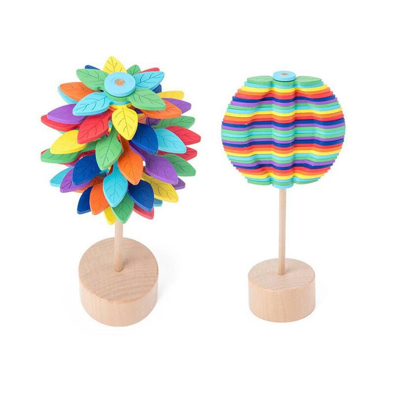 Kuulee Wooden Helicone Magic Wand Stress Relief Toy Rotating Lollipop Creative Art Ornaments Toy Decompression Artifact