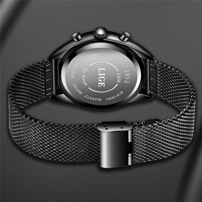 LIGE мужские часы, люксовый бренд, кварцевые часы, мужские, водонепроницаемые, стальные, сетчатые, спортивные
